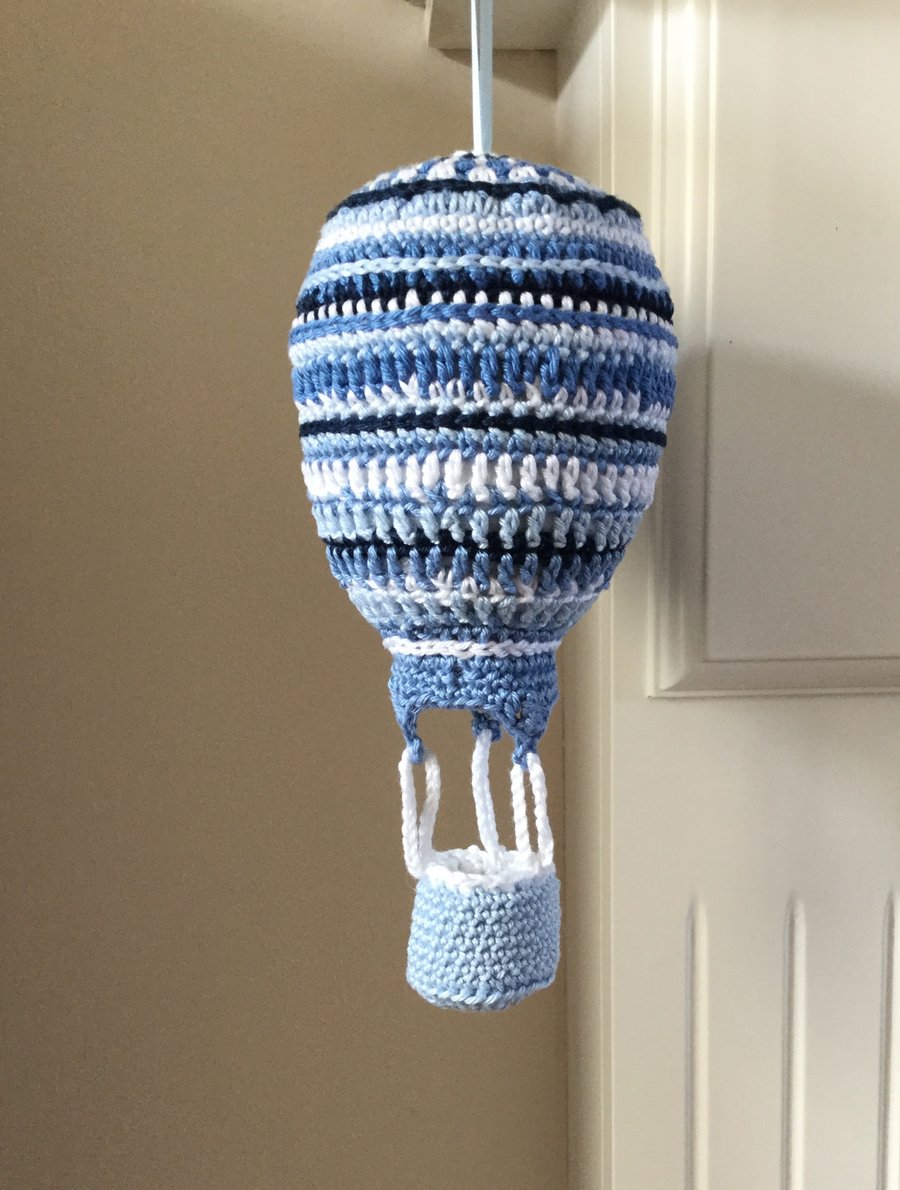 Crochet Hot Air Balloon Nursery Mobile  in Blue