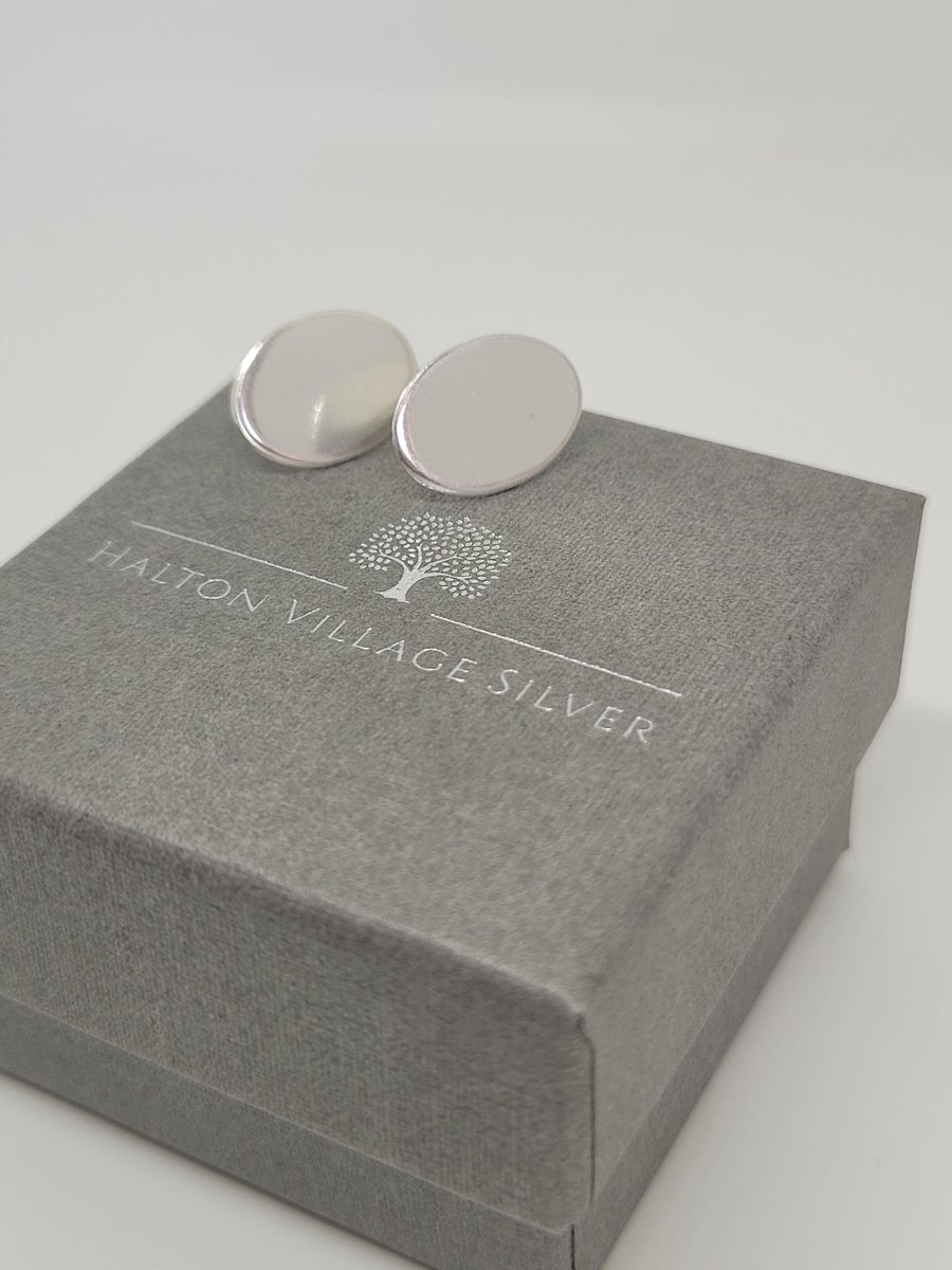 Sterling Silver Oval Shaped Stud Earrings