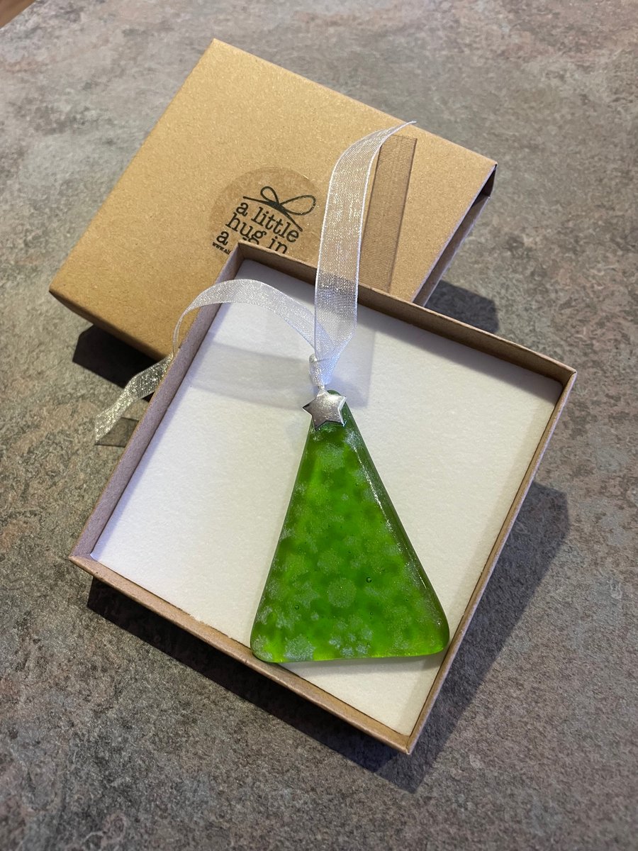 A Little Hug in a Box Fused Glass Snowflake Tree Christmas tree decoration