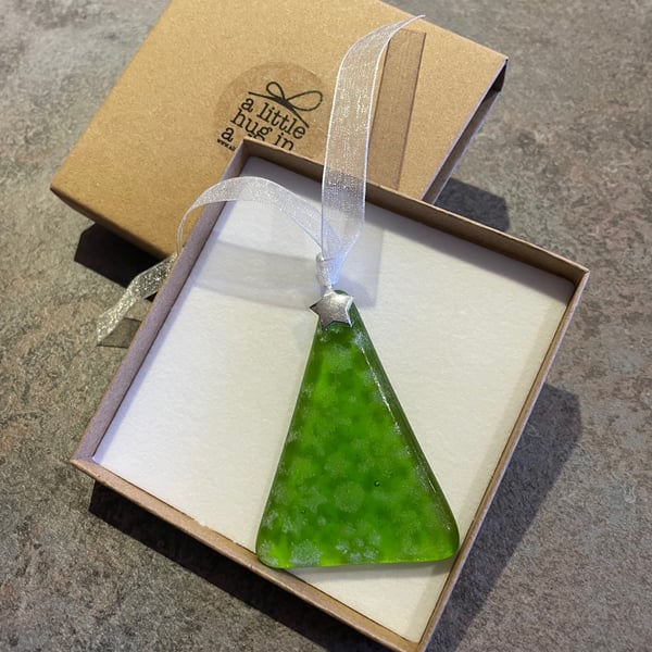 A Little Hug in a Box Fused Glass Snowflake Tree Christmas tree decoration