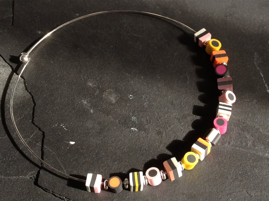 Liquorice Allsorts Polymer Clay Silver Plated Choker