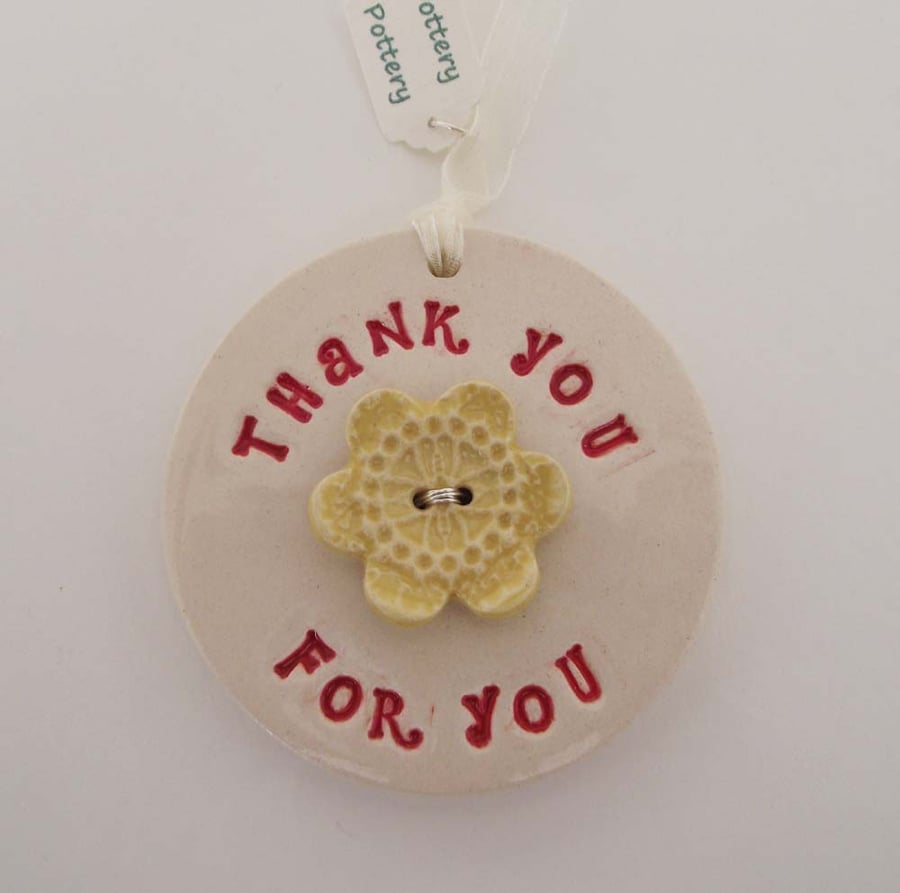 Ceramic decoration Thank You For You with flower button