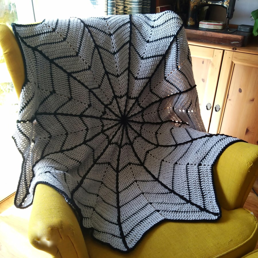 Crochet Blanket Halloween Cobweb Spider Web Throw 