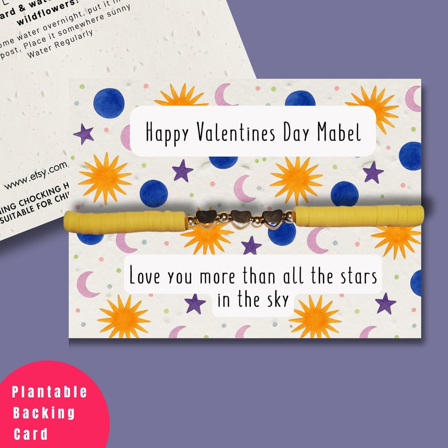 Personalised Valentines Bracelet, Plantable Card, Kids Valentines Gift