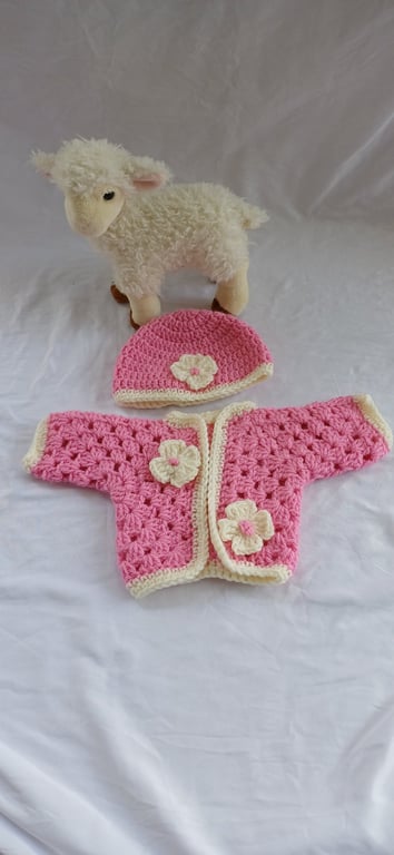 New Born Crochet Cardigan and Hat Set