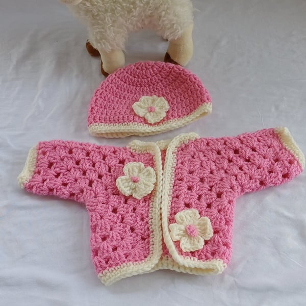 New Born Crochet Cardigan and Hat Set