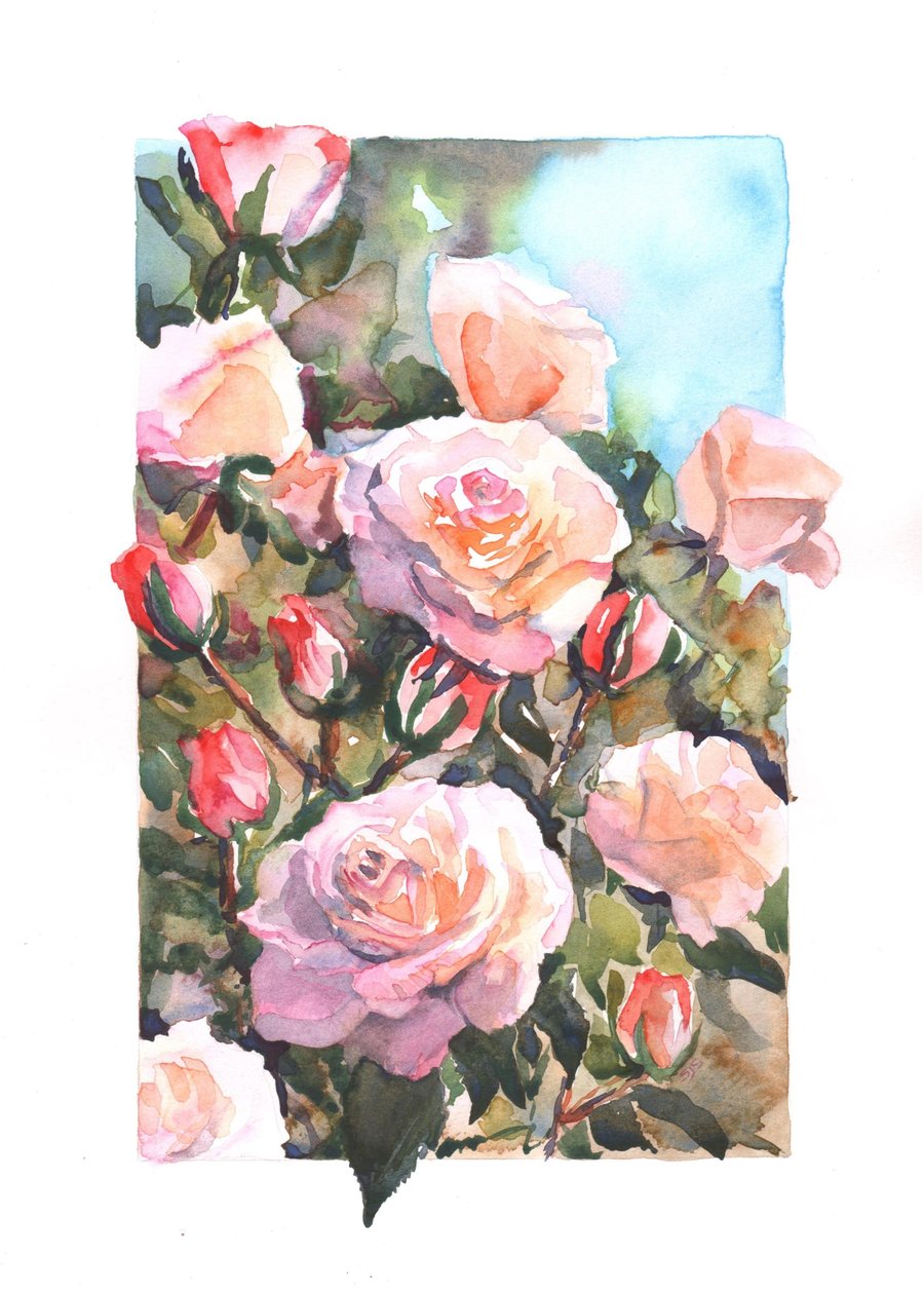 Rose Painting, Roses, Pink, Watercolour Roses, Rose, Wall Art, Original Painting