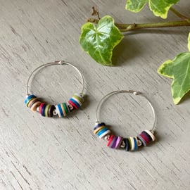 Multi-coloured Heishi Bead Hoop Earrings, sterling silver