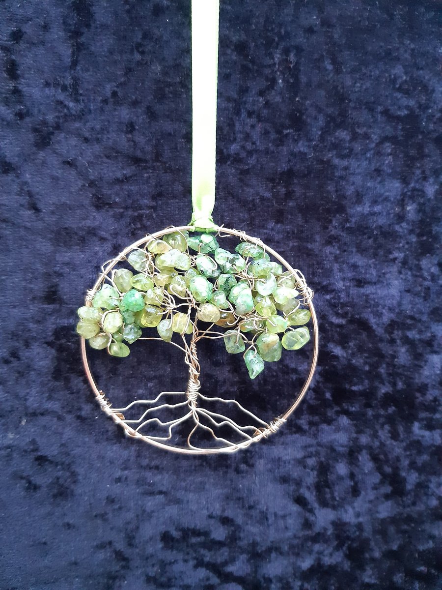 Peridot  Crystal tree of life bangle hangers on a ribbon 