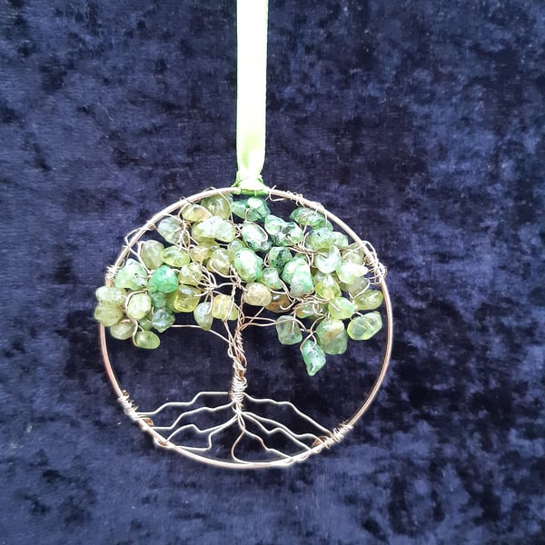 Peridot  Crystal tree of life bangle hangers on a ribbon 