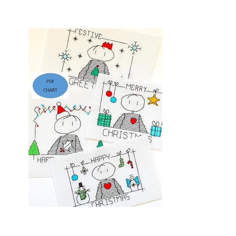 Christmas set of 4 Modern Cross Stitch Digital Download Charts