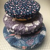 Set of 3 reusable bowl covers to keep food fresh and safe. Lilac and blue
