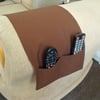 Brown cotton arm chair caddy for all your remote controls, 30 x 10 inches