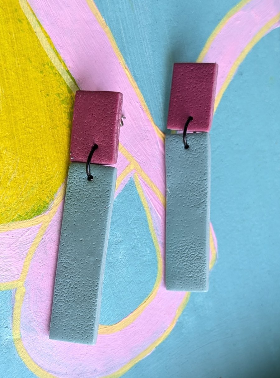 Handmade, minimal  statement earrings - rectangular - various colours