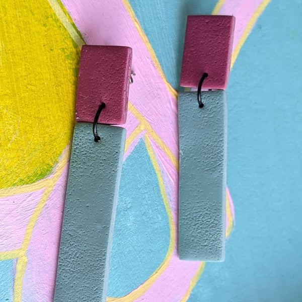 Handmade, minimal  statement earrings - rectangular - various colours