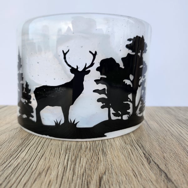 Fused Glass Stag Landscape Candle Curve