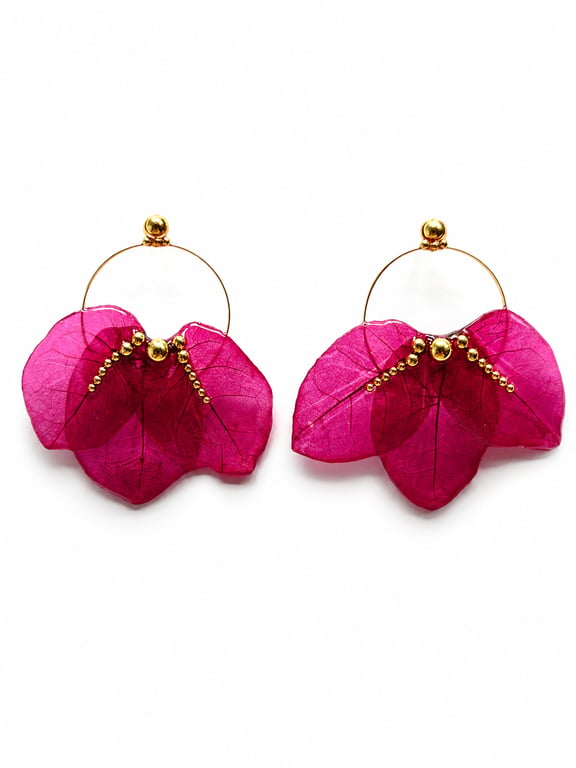 Real Bougainvillea Hoop Earrings – Handmade Botanical Flower Jewellery