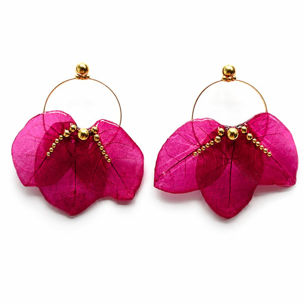 Real Bougainvillea Hoop Earrings – Handmade Botanical Flower Jewellery