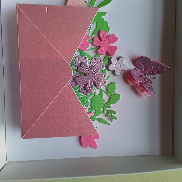 Handmade envelope and flowers card. Card for any occasion. Ref 380
