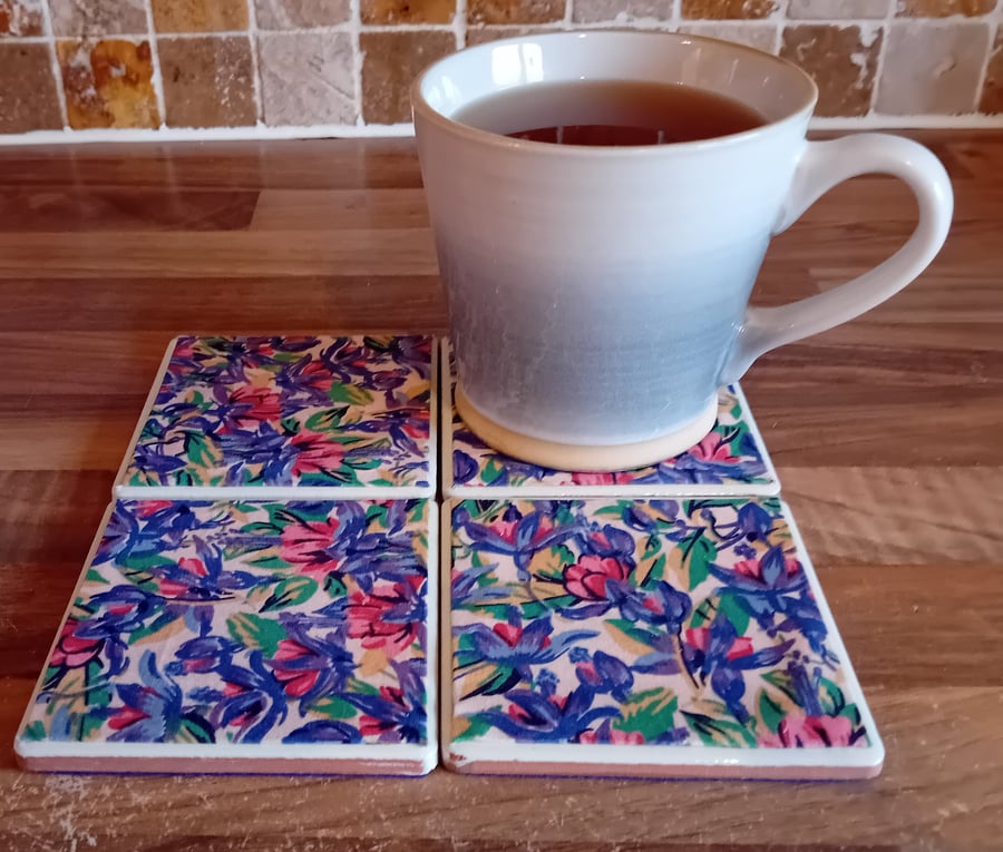 Delicate Flowers - Ceramic Tile Set of 4 Coasters Perfectly Imperfect