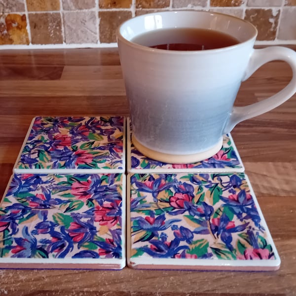 Delicate Flowers - Ceramic Tile Set of 4 Coasters Perfectly Imperfect
