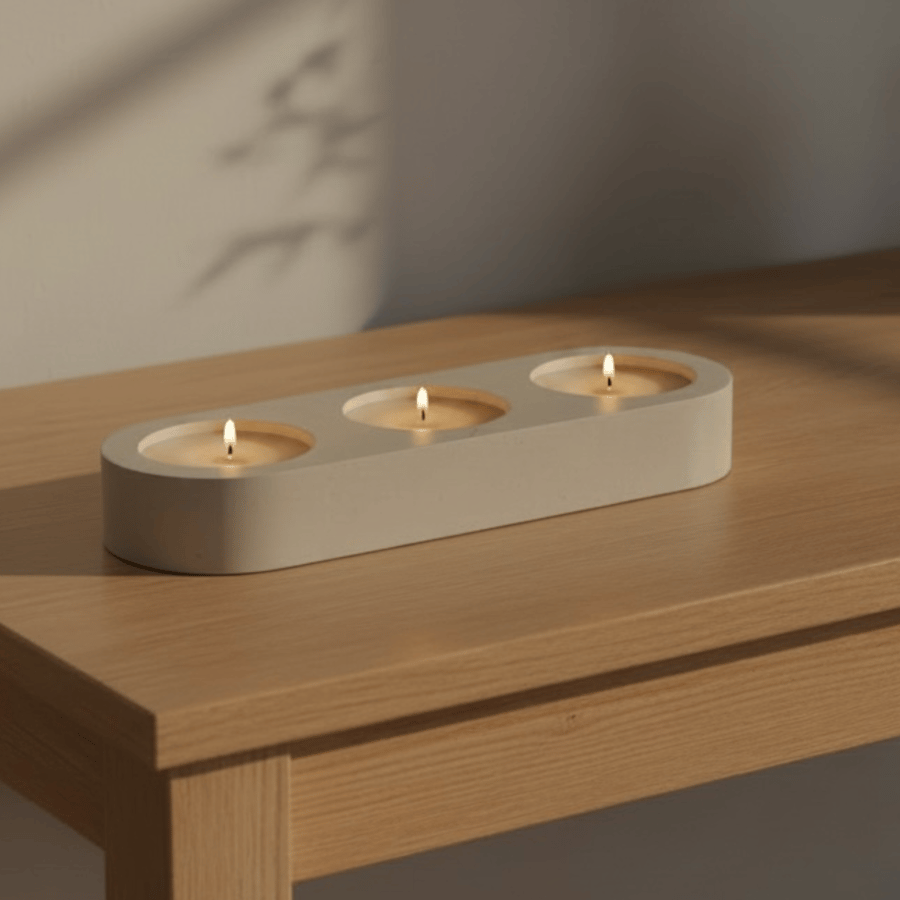 Light Grey Triple Tealight Holder - Unique Speckled Candle Holder