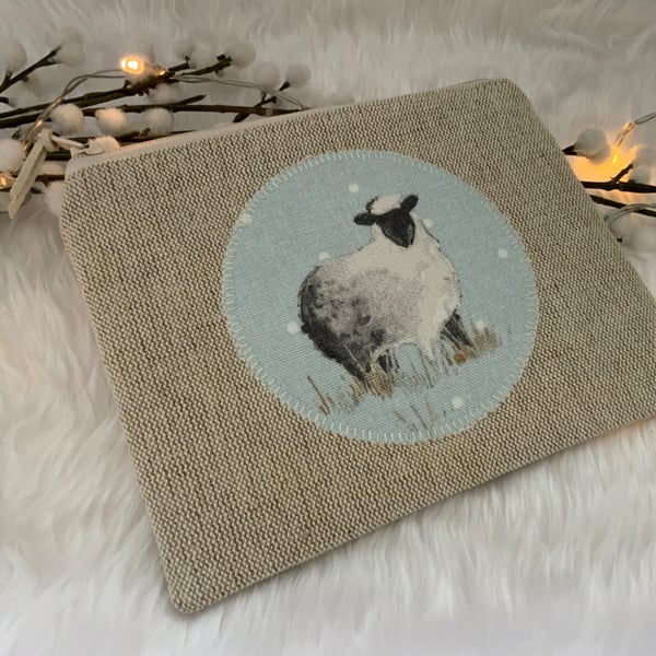 Linen Zipped Purse, Sheep Purse, Small Cosmetic Bag, Accessory Purse