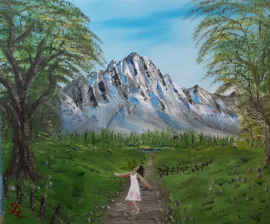 Girl Dancing in Field Oil Painting 