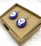 Skulls on purple fabric button dangle earrings -  Seconds Sunday - Image 4