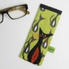 Green cat print glasses case with hand appliquéd black cat