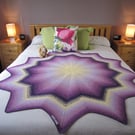 Large purple and lemon star shaped sofa throw, bed throw, hand crocheted, gift 