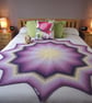 Large purple and lemon star shaped sofa throw, bed throw, hand crocheted, gift 
