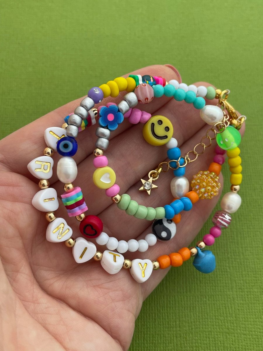 Smiley Face Colourful Personalised Beaded Name Necklace