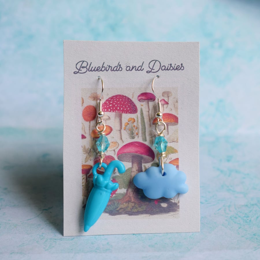Rainy Day Umbrella and Rain Cloud Earrings, Kawaii Jewellery
