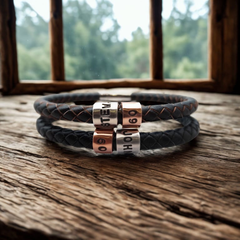 60th Birthday Gift - Personalised Leather Bracelet - Dad Brother Grandad Husband