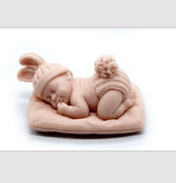 Sleeping Baby wearing a Woolly Hat with Bunny Ears - Silicone Mould