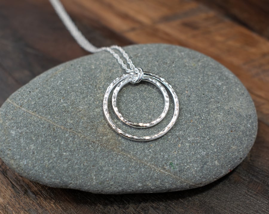 Circle Necklace, Silver Hoop Ring Pendant