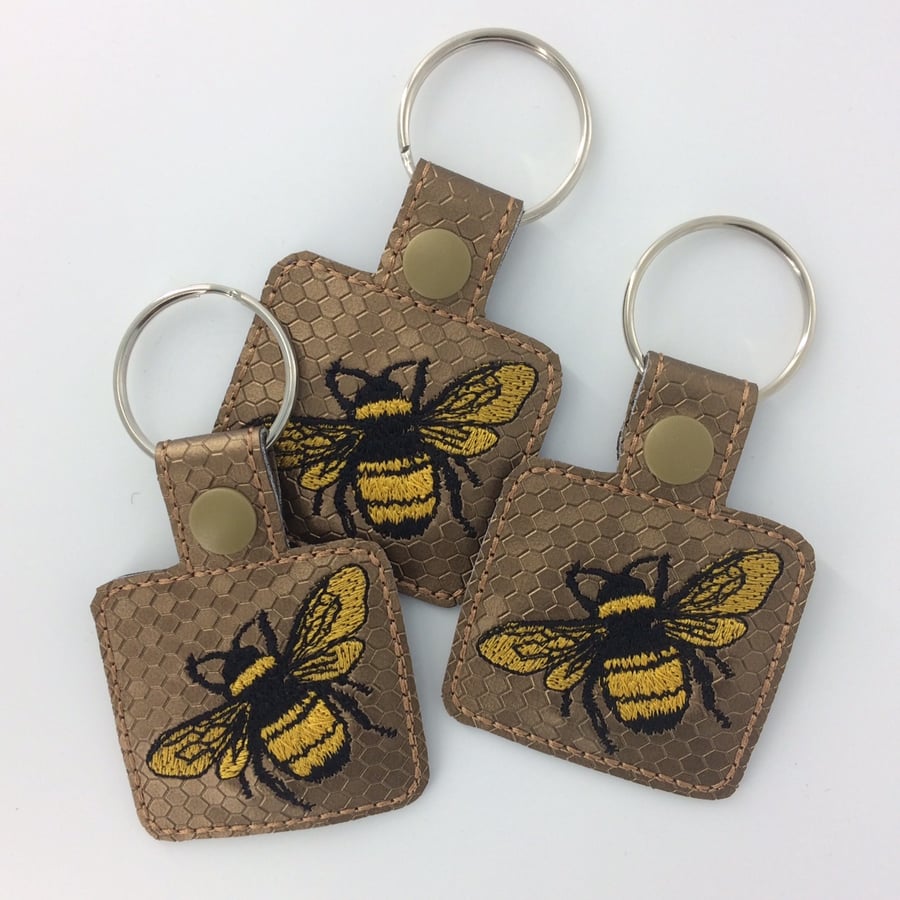 Bee Keyring - Bee Gift - Bees - Embroidered Keyring