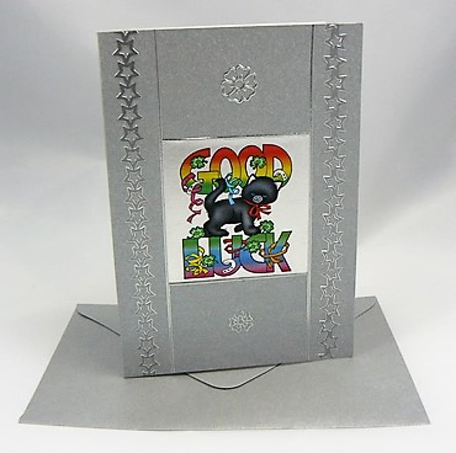 Good Luck card featuring lucky black cat