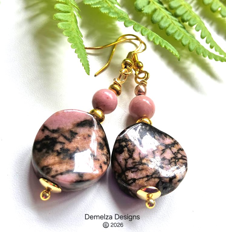 Rhodanite & Rhodochrosite Gold Plate Earrings