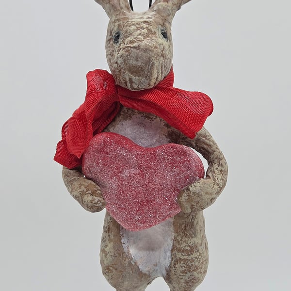 Adorable Spun Cotton Hare Valentine’s Ornament