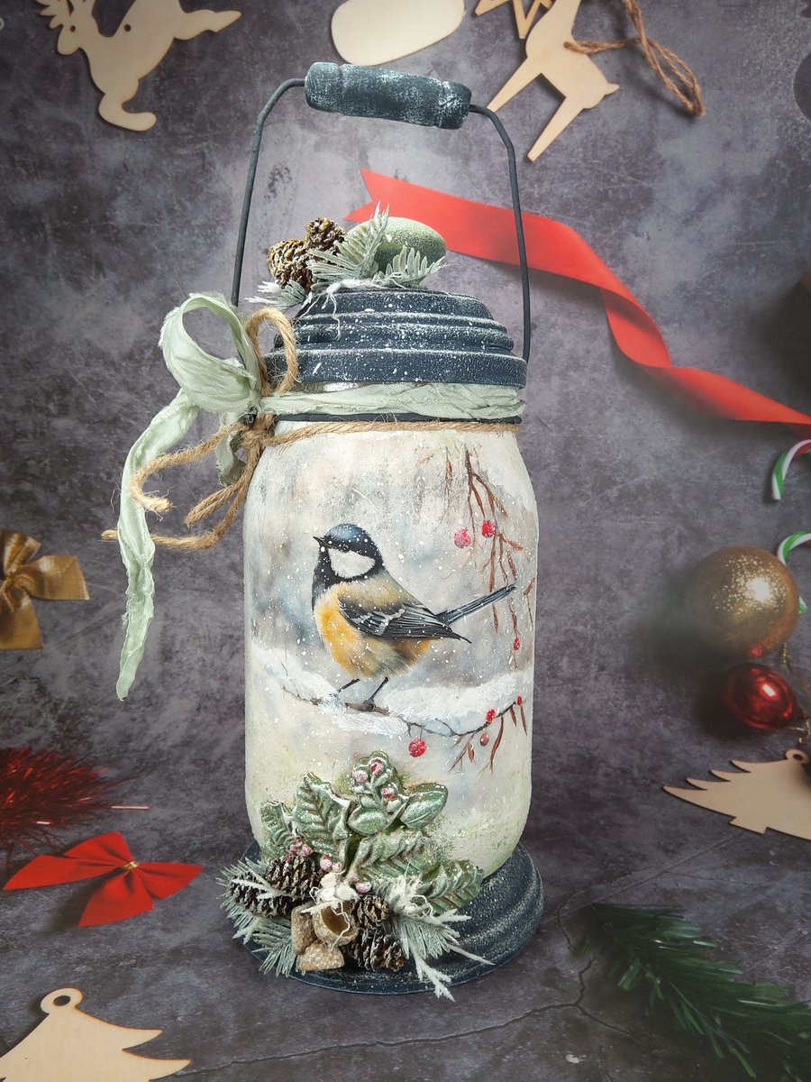 Handmade Winter Lantern - Glass Jar Decoration 