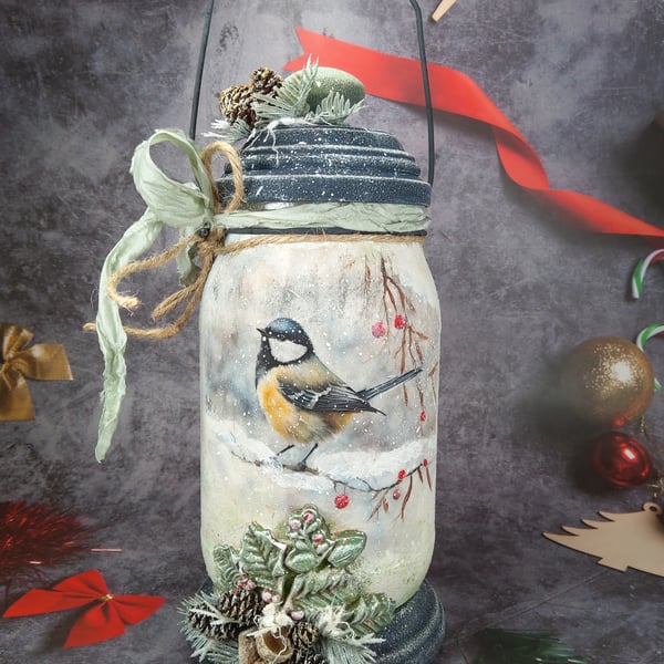 Handmade Winter Lantern - Glass Jar Decoration 