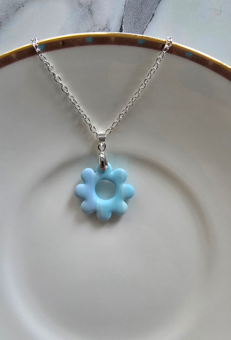 Polymer flower necklace on a silver plated chain