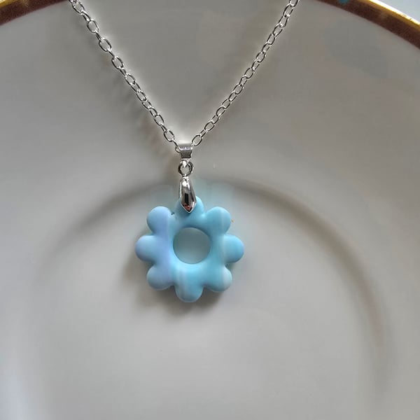 Polymer flower necklace on a silver plated chain