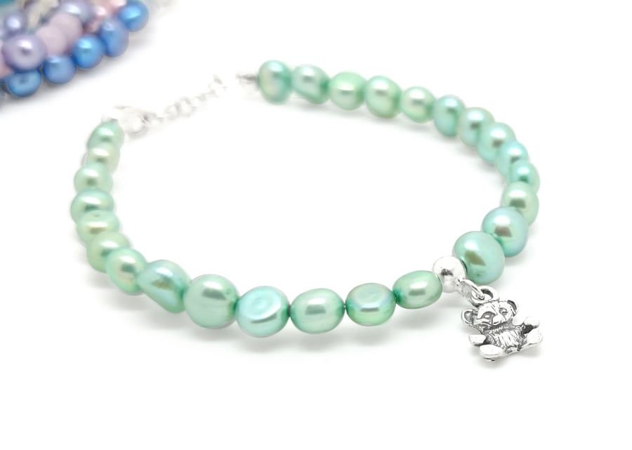 Teddybear pearl bracelet - Christening gift