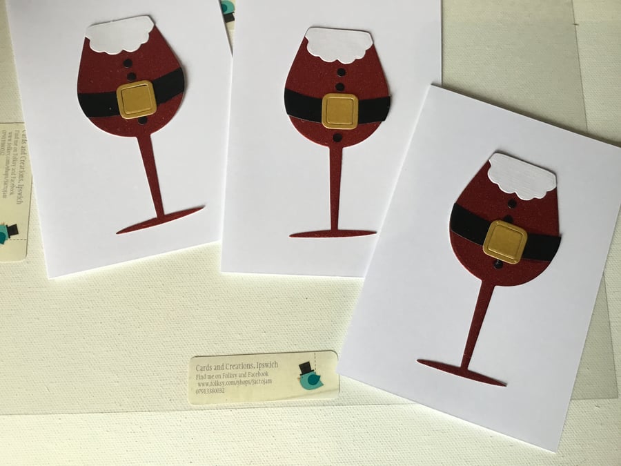 Christmas cards. Santa wine glass. Handmade cards. Xmas cards,  CC709