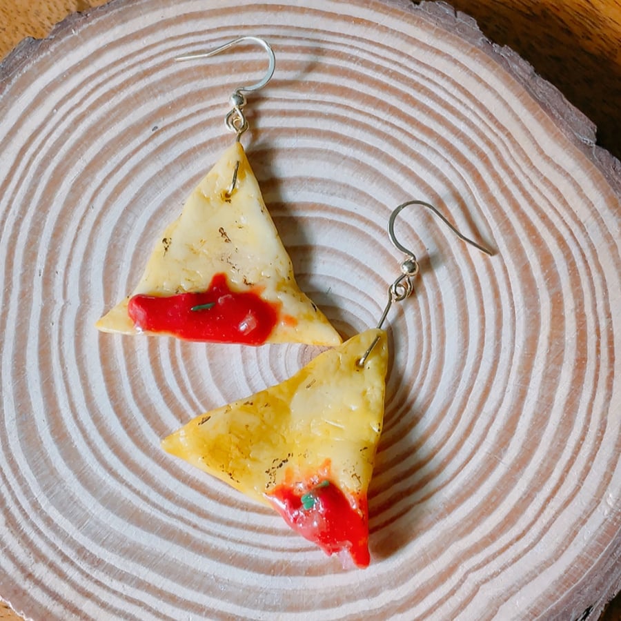 Tortilla Chips Earrings (With Salsa Dip)