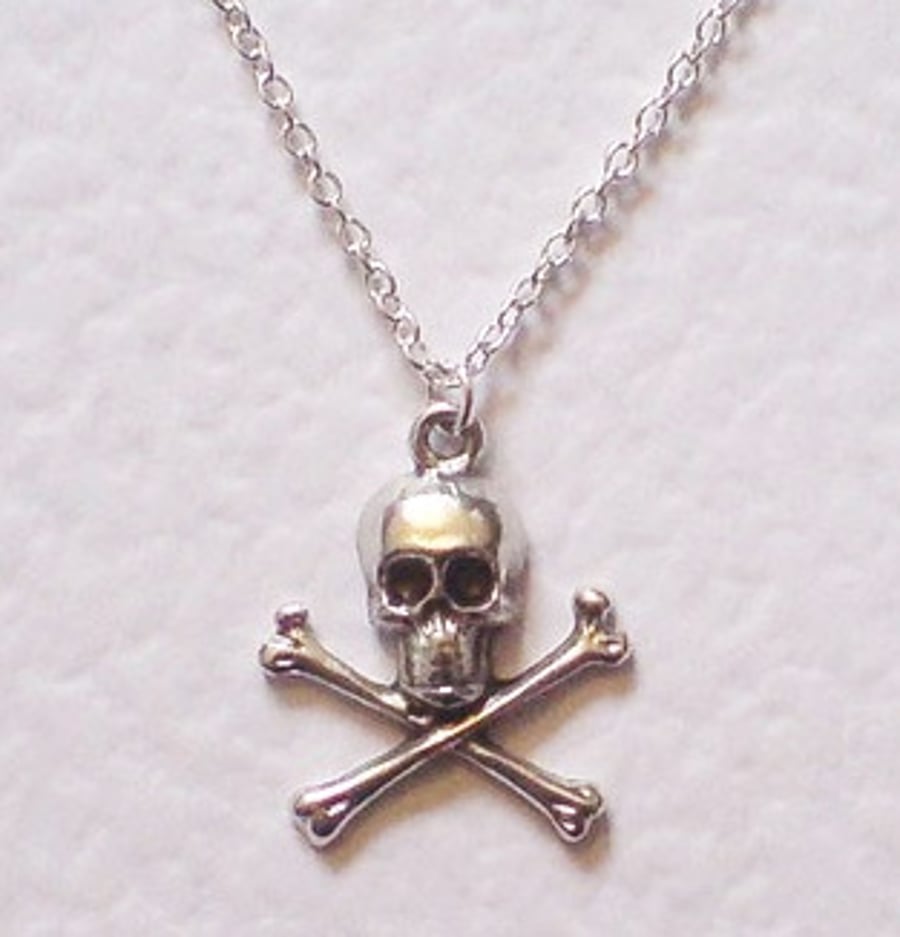 Skull and Crossbone Silver Plate Necklace