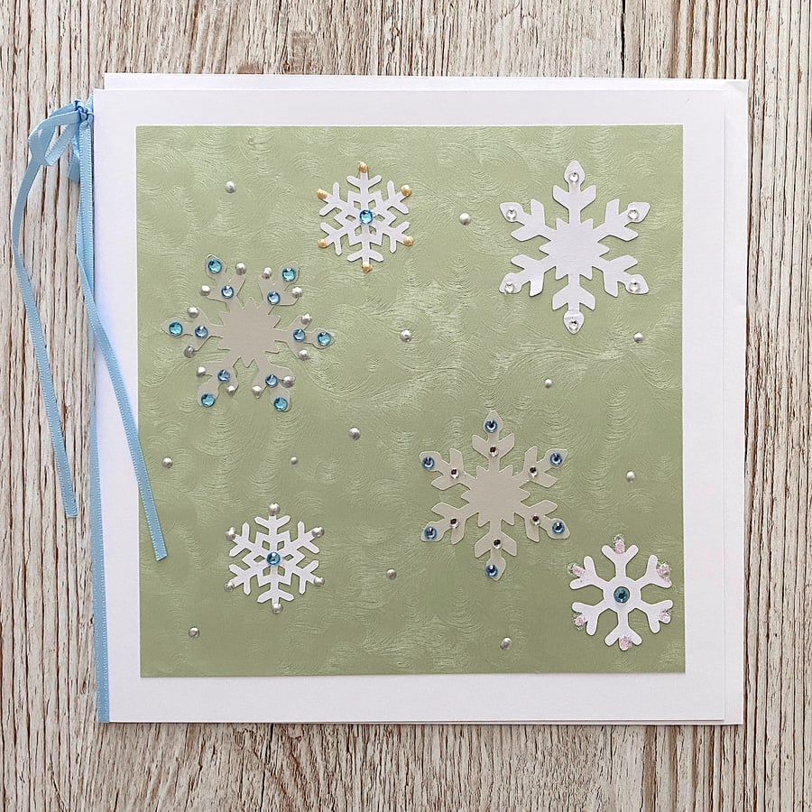 Christmas snowflake card - large sized handmade snowflake Christmas card